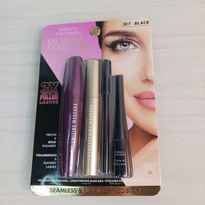 Beauty Concepts Mascara & EyeLiner 4 Pc Collection Jet Black 3X Fuller Lashes